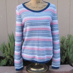 TOMMY HILFIGER Red/White/Blue + Silver Metallic Thread Sweater Size L - EUC